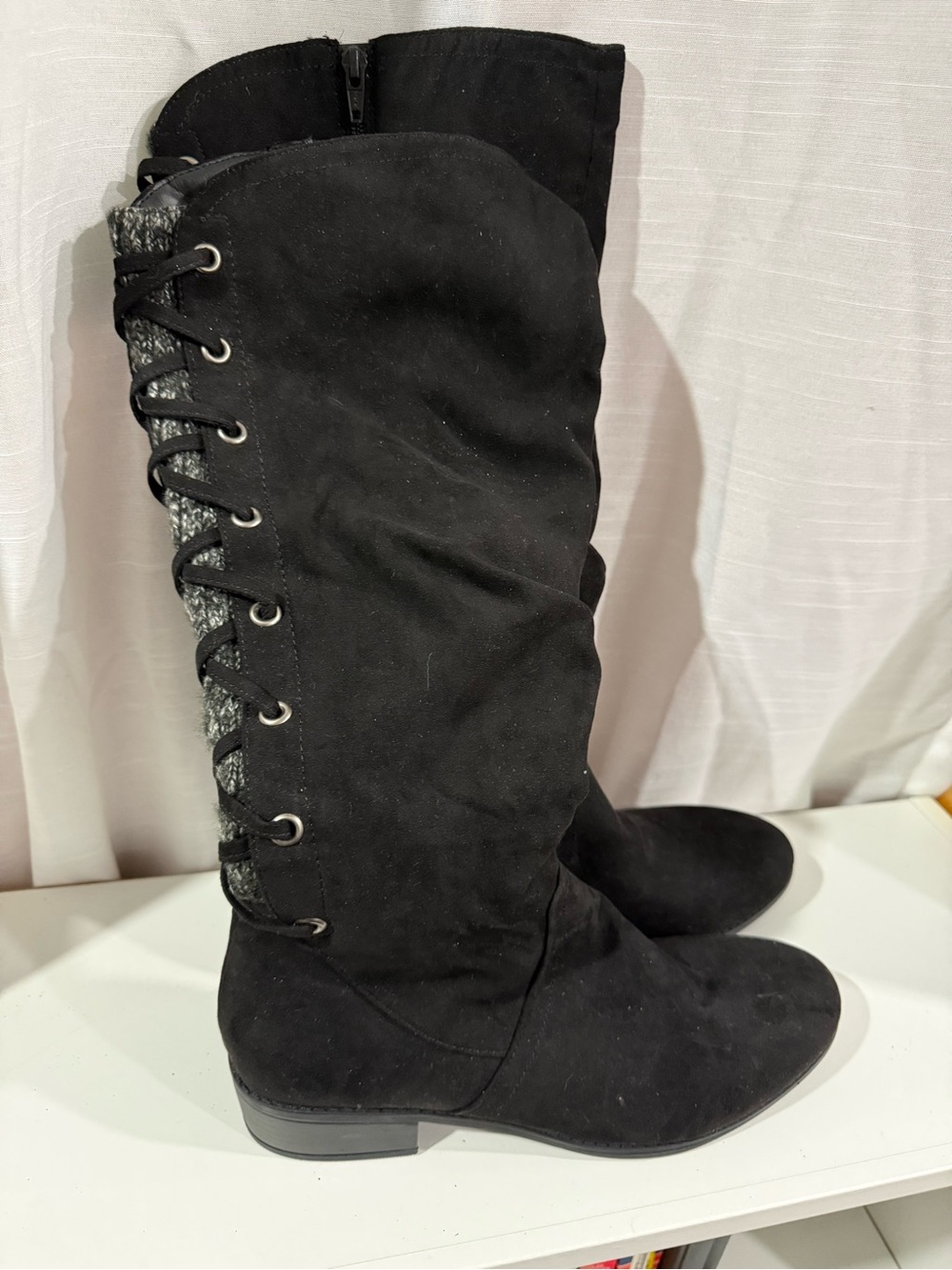 Women's Black Lace-Up Knee High Boots
